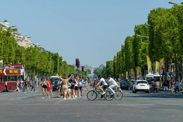 Párizs Franciaország Június 2023 Panorámás Kilátás Híres Avenue Champs Elysee — Stock Fotó