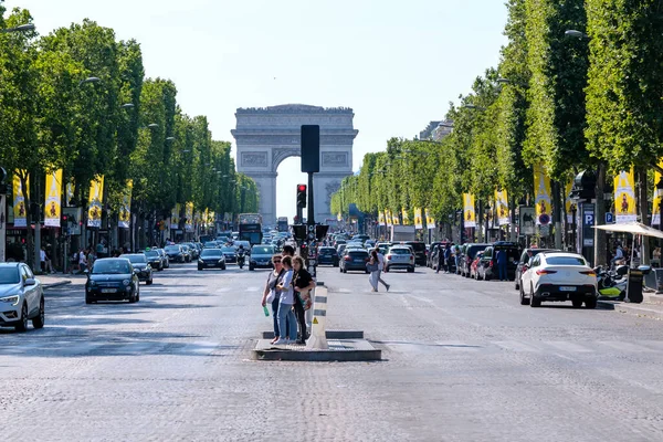 Paris Frankrike Juni 2023 Panoramautsikt Över Triumfbågen Stjärnans Triumfbåge Och — Stockfoto