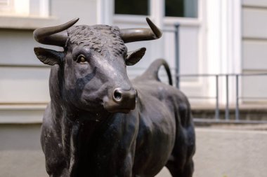 Bonn, Almanya - 22 Mayıs 2023: Gerçek boyutta bir Boğa heykeli