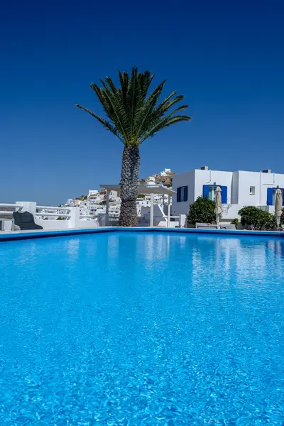 Ios Greece September 2023 View Picturesque Hotel Swimming Pool Whitewashed Stock Photo