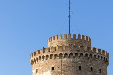 Beyaz Kule manzarası, Selanik 'te Yunanistan' da siyah beyaz bir heykel ve müze