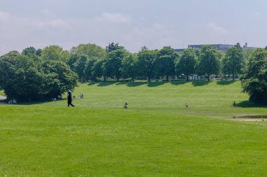 Bonn, Almanya - 21 Mayıs 2024: Bonn Almanya 'daki Rheinaue Parkının Panoramik Manzarası