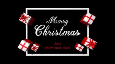 Sanat Tasarımı - Karmaşık hareketli hediyelerle Mutlu Noeller mesajı, Alfa Kanalı. 3B Hazırlama