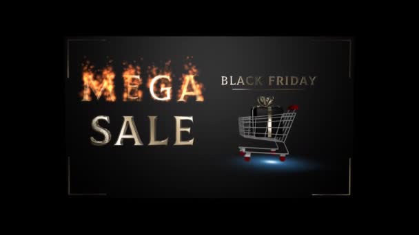 Banner Black Friday Mega Sale Mit Einkaufswagen Chaotischer Bewegung Alpha — Stockvideo