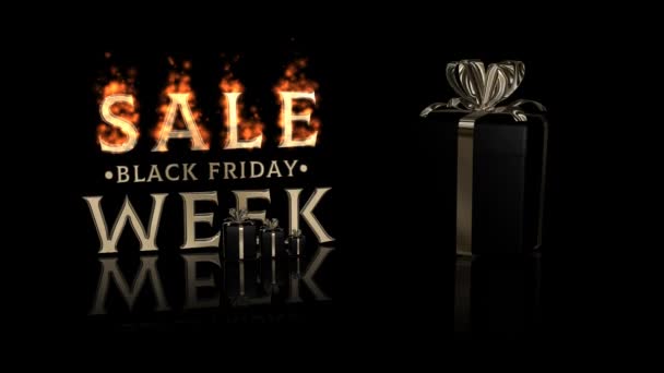 Text Black Friday Sale Week Mit Geschenk Voller Rotation Alpha — Stockvideo