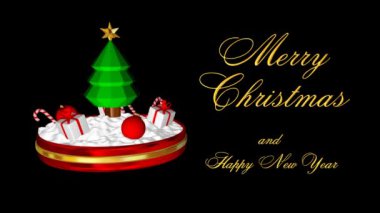 Metin, Kırmızı Toplar, Hediyeler ve Şeker Çubukları ile Dönen Noel Sahnesi, Alfa Kanalı. 3B Hazırlama