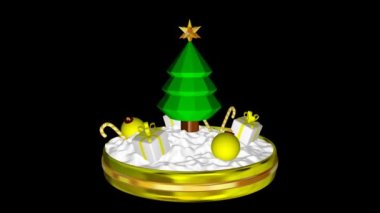 Sarı Toplar, Hediyeler ve Şeker Çubukları ile Dönen Noel Sahnesi, Alfa Kanalı. 3B Hazırlama