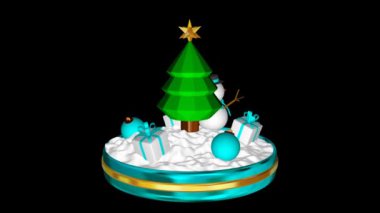 Kardan Adam, Mavi Toplar ve Hediyeler, Alfa Kanalı ile Dönen Noel Sahnesi. 3B Hazırlama