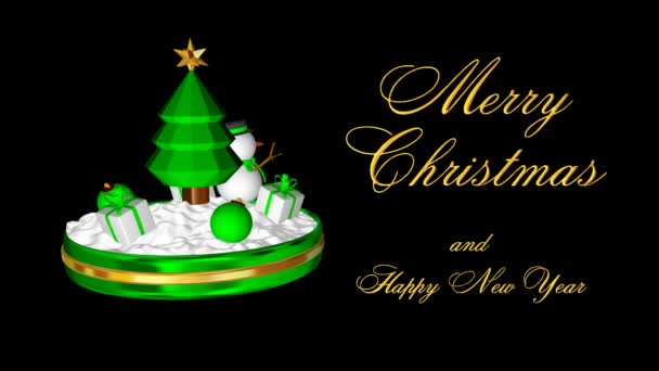 Вращение Рождественской Сцены Снеговиком Текстом Зелеными Яйцами Подарками Альфа Канал — стоковое видео