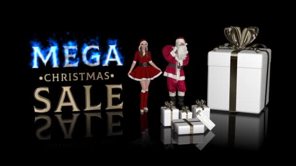 Texto Mega Venda Natal Com Papai Noel Santa Girl Alpha — Vídeo de Stock