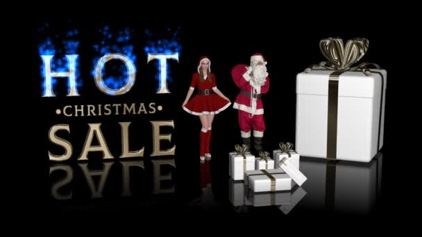 Tekst Hot Christmas Sale Santa Claus Santa Girl Alpha Channel — Wideo stockowe