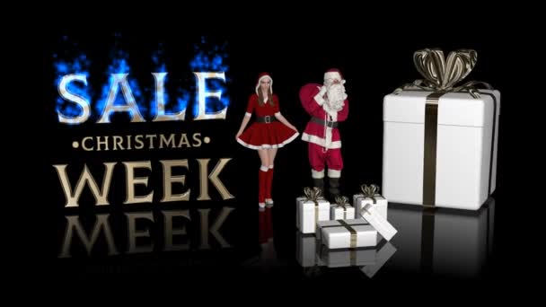 Tekst Christmas Sale Week Santa Claus Santa Girl Alpha Channel — Wideo stockowe