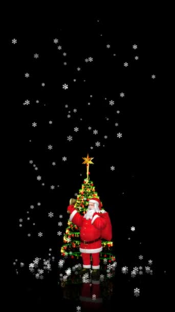 Escena Giratoria Vertical Con Santa Claus Árbol Navidad Nieve Cayendo — Vídeo de stock