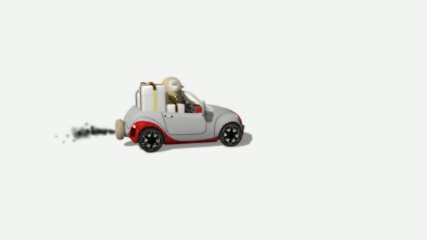 Lustiges Lamm Und Geschenke Einem Fahrenden Auto Weißer Hintergrund Render — Stockvideo