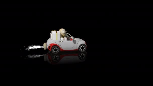 有趣的羔羊和礼物在移动的车 阿尔法频道 3D渲染 — 图库视频影像