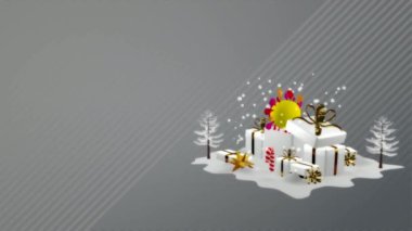 Komik Güneşli Noel Sahnesi, Düşen Kar ve Hediyeler. 3B Hazırlama