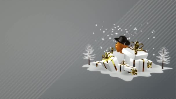 Winter Scene Met Hond Een Cowboy Hoed Geschenken Vallende Sneeuw — Stockvideo