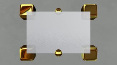 Matted Glass Mockup ve Dönen Altın Küpler ile arka plan. 3B Hazırlama