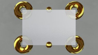 Matted Glass Mockup ve Dönen Altın Yüzükler 'le arka plan. 3B Hazırlama