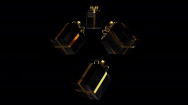 Altı adet siyah altın hediye kutusu tam dönüşümlü, Premium Design, Alpha Channel. 3B Hazırlama