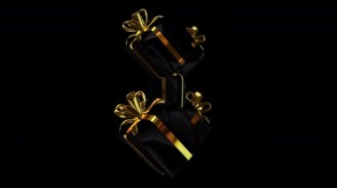 Beş adet siyah altın hediye kutusu, tam dönüşümlü, Premium Design, Alpha Channel. 3B Hazırlama