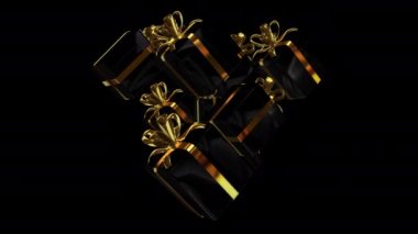 Dokuz Siyah Altın Hediye Kutusu tam rotasyonlu, Premium Tasarım, Alfa Kanalı. 3B Hazırlama
