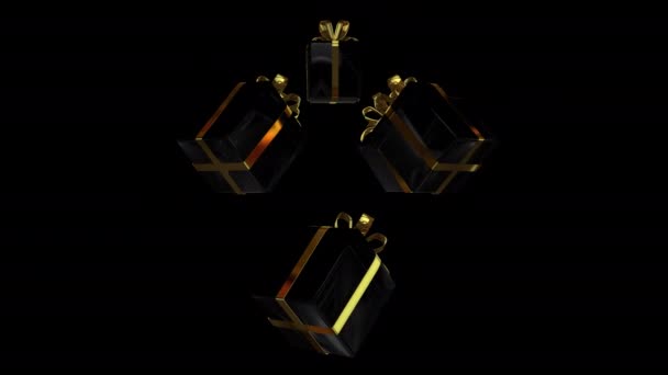 Seis Cajas Regalo Oro Negro Plena Rotación Diseño Premium Canal — Vídeos de Stock