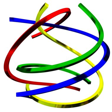Multicolored splines in abstract rotation. 3D Render
