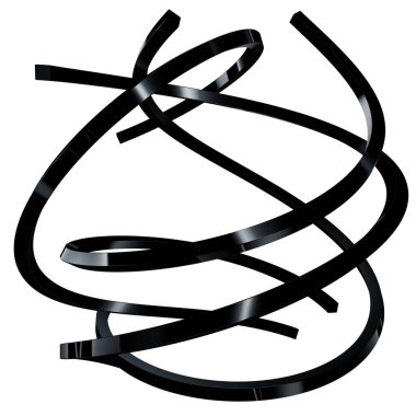 Black splines in abstract rotation. 3D Render