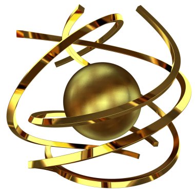 Golden splines and sphere in abstract rotation. 3D Render