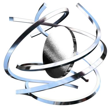 Chrome splines and circle in abstract rotation. 3D Render