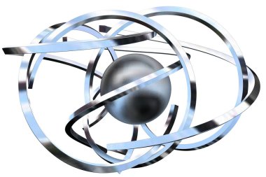 Chrome splines and sphere in abstract design. 3D Render