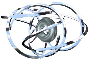 Chrome splines and ring in abstract design. 3D Render