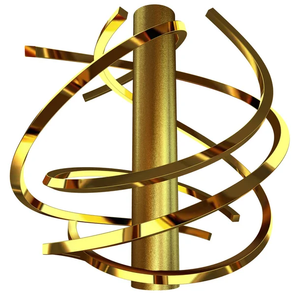 Golden Splines Tube Abstract Rotation Render — Stockfoto
