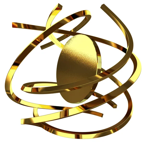 Golden Splines Circle Abstract Rotation Render — Foto de Stock