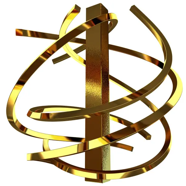 Golden Splines Long Rectangle Abstract Rotation Render — Foto de Stock