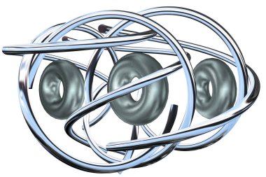 Round Chrome splines and rings in abstract design. 3D Render