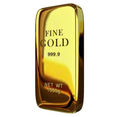 Realistic Golden Bar, transparent background, abstract design, geometric shapes. 3D Render