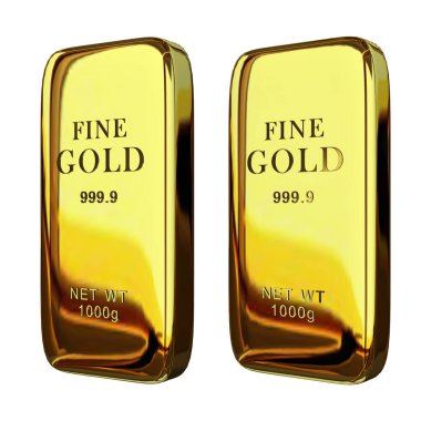 Two Realistic Golden Bars, transparent background, geometric shapes, abstract design. 3D Render