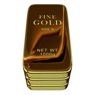 Three Golden Bars, transparent background, geometric shapes, abstract design. 3D Render