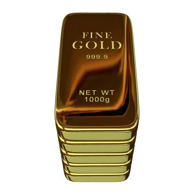 Five Golden Bars, geometric shapes, transparent background, abstract design. 3D Render