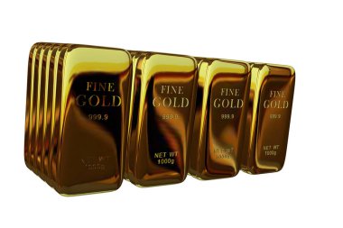 Twenty Golden Bars, abstract design, geometric shapes, transparent background. 3D Render