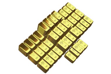 Pile of Gold Bars, abstract design, geometric shapes, transparent background. 3D Render