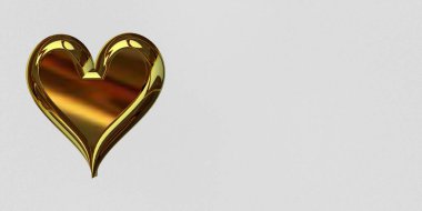 Realistic Golden Heart, white background, abstract design, holiday theme. 3D Render