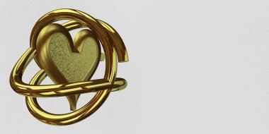 Golden Heart, white background, holiday theme, abstract design. 3D Render