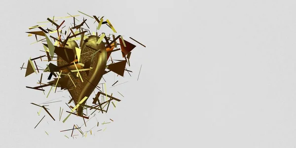 Realistic Golden Heart, abstract design, holiday theme, white background. 3D Render