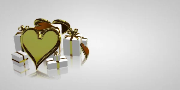 Gifts Realistic Golden Hearts Holiday Theme White Background Abstract Design — Foto de Stock