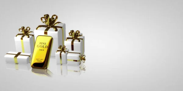Golden Bar Gifts Holiday Theme Abstract Design White Background Render — Foto de Stock