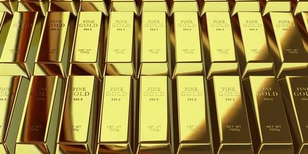 Golden Bars Currency Market Capital Bank Bullions Finance Investment Render — ストック写真