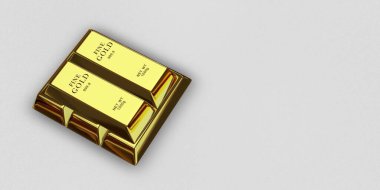 Five Golden Bars, background, bank bullions, capital, currency market, investment. 3D Render